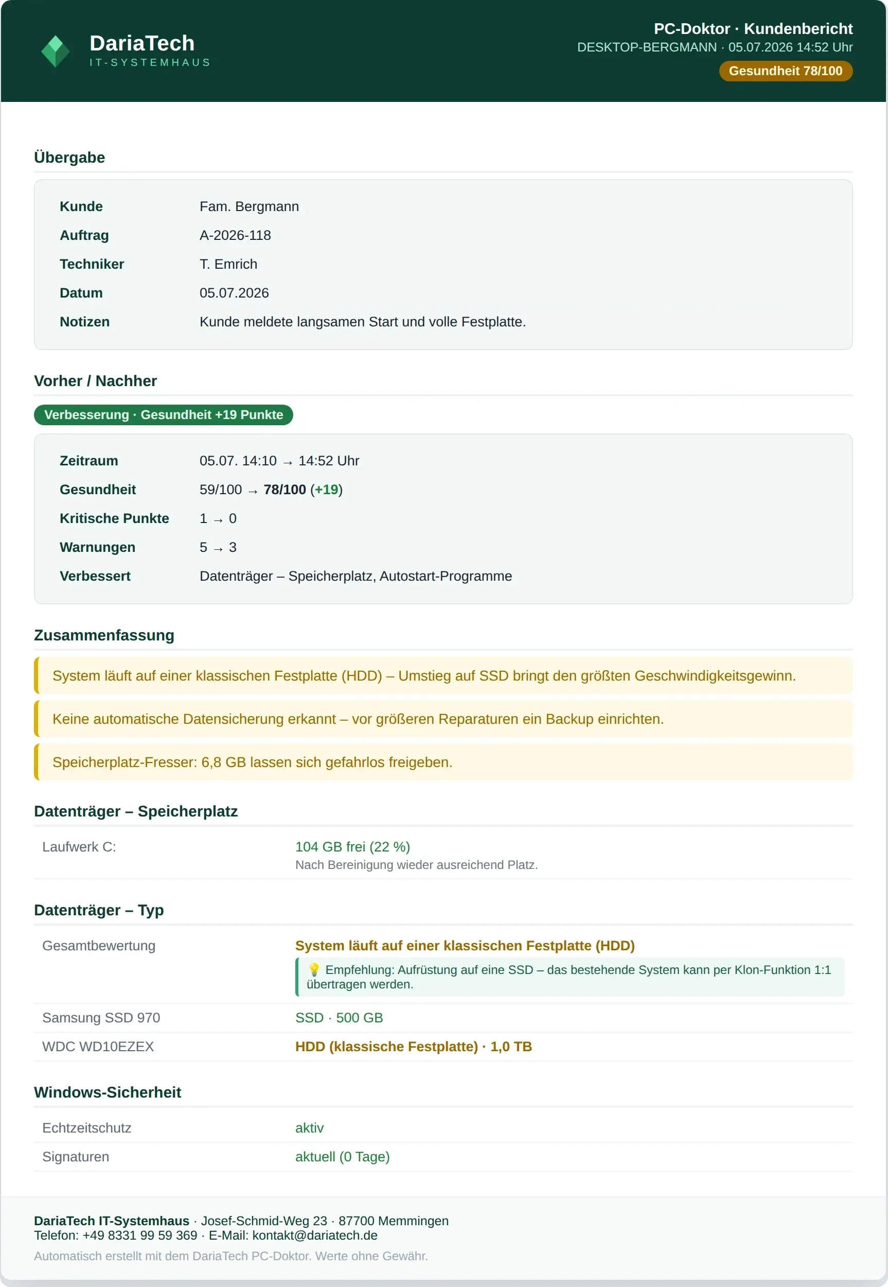 DariaTech PC Doctor – detaillierter Kundenbericht