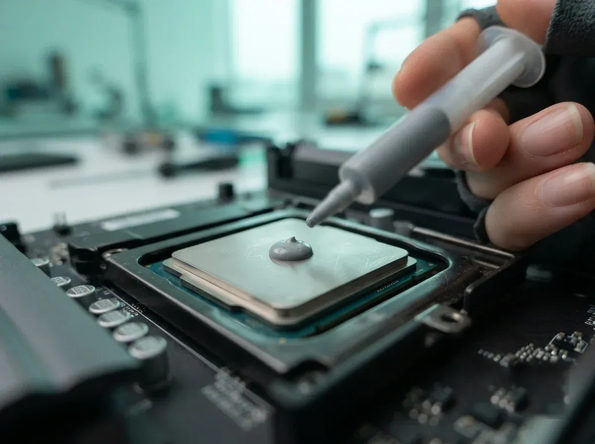 Auftragen frischer Wärmeleitpaste auf eine CPU